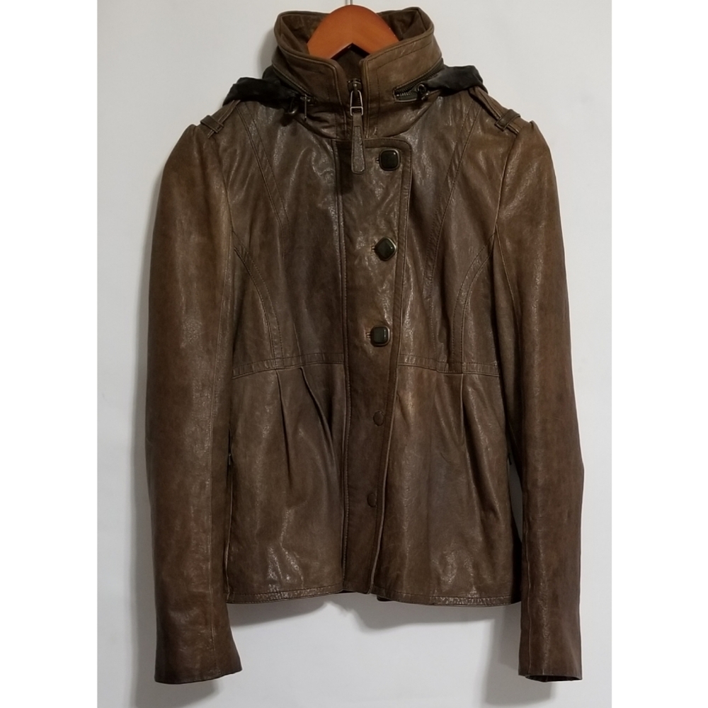 MACKAGE Distressed Lamb Leather Hooded Moo Jacket